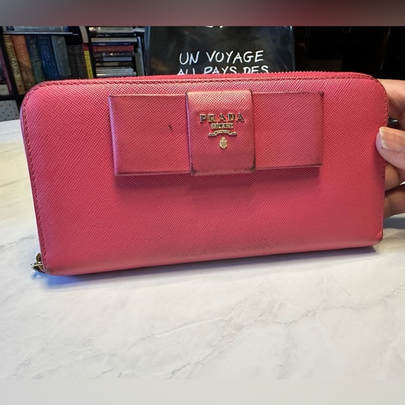 AUTHENTIC Prada Pink Saffiano Bow Wallet (Pre-Owned) - Picture 2 of 10